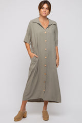 Olive Oversized Button Down Midi Dress
