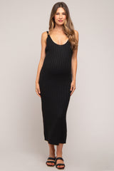 Black Ribbed Sleeveless Maternity Midi Dress