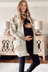 Olive Plaid Shawl Maternity Cardigan