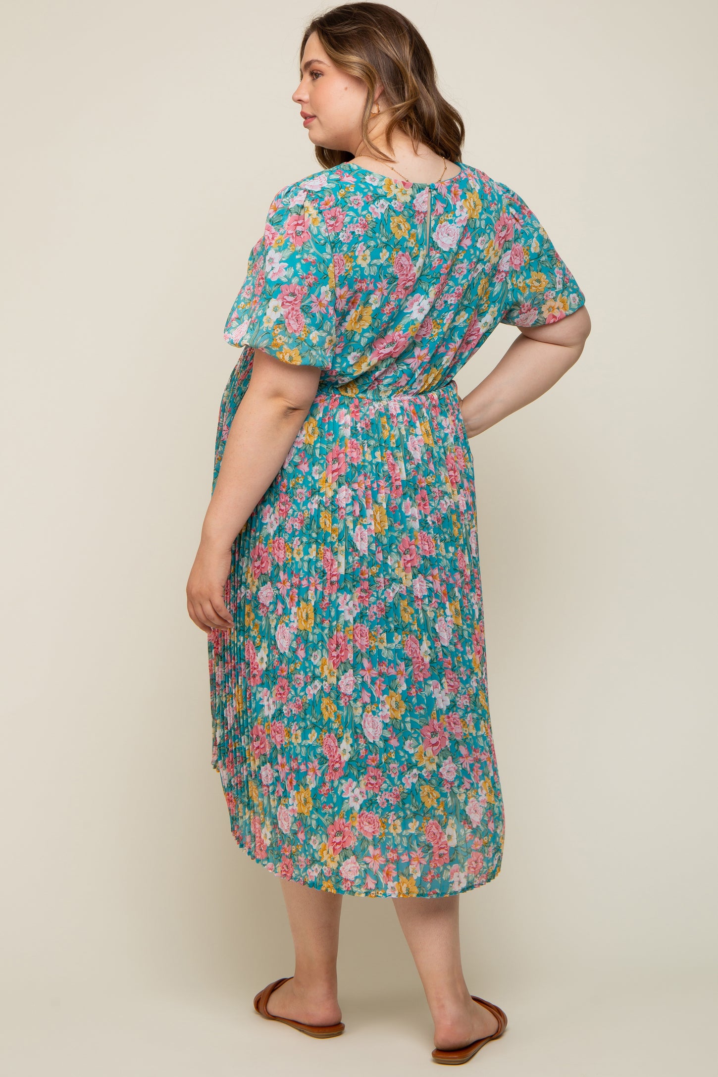 Teal Floral Pleated Maternity Plus Size Midi Dress PinkBlush Teal Floral Pleated Maternity Plus Size Midi Dress PinkBlush
