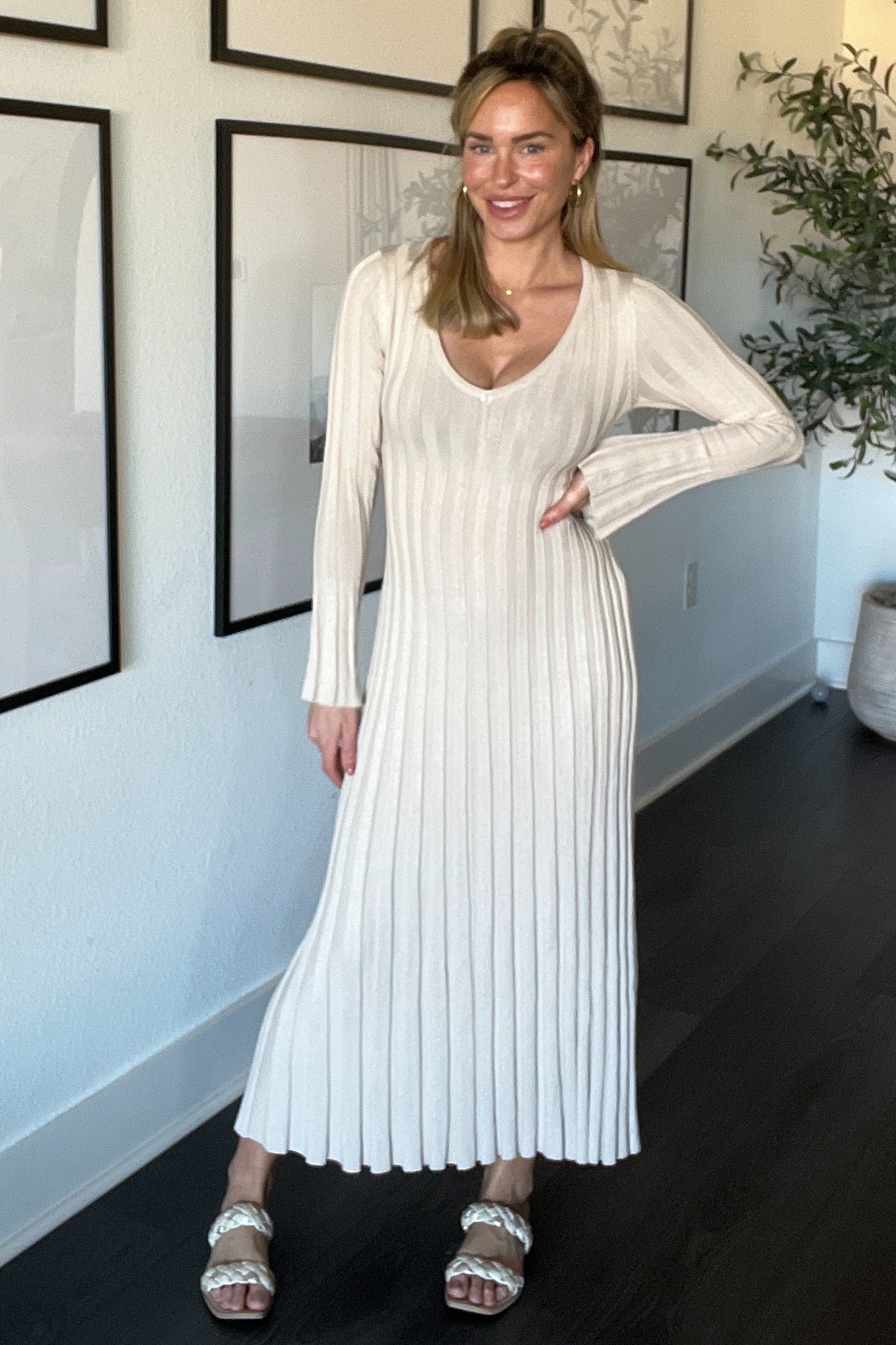 Taupe Ribbed Knit Maxi Dress