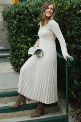 Taupe Ribbed Maternity Knit Maxi Dress