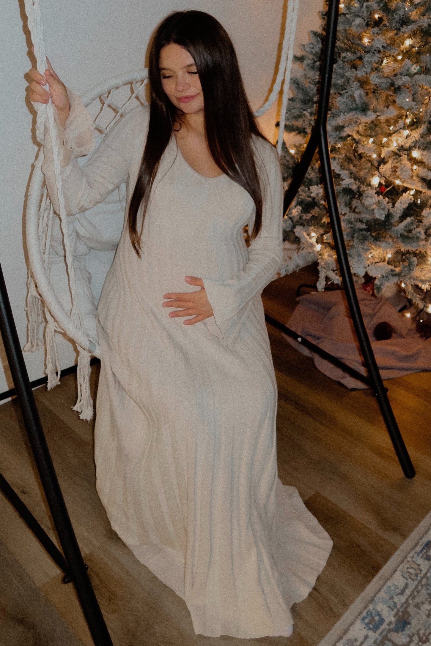 Taupe Ribbed Maternity Knit Maxi Dress