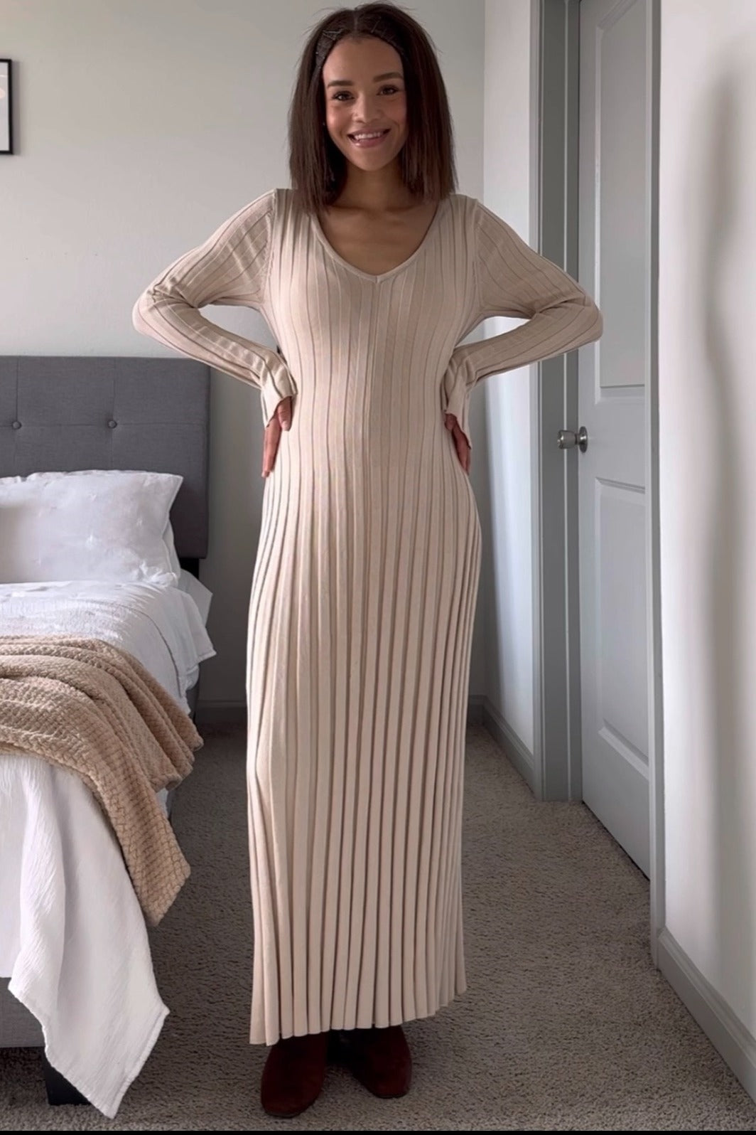 Taupe Ribbed Knit Maxi Dress PinkBlush Taupe Ribbed Knit Maxi Dress PinkBlush