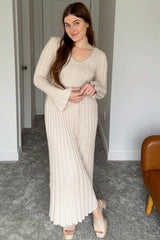 Taupe Ribbed Knit Maxi Dress