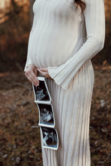 Taupe Ribbed Maternity Knit Maxi Dress