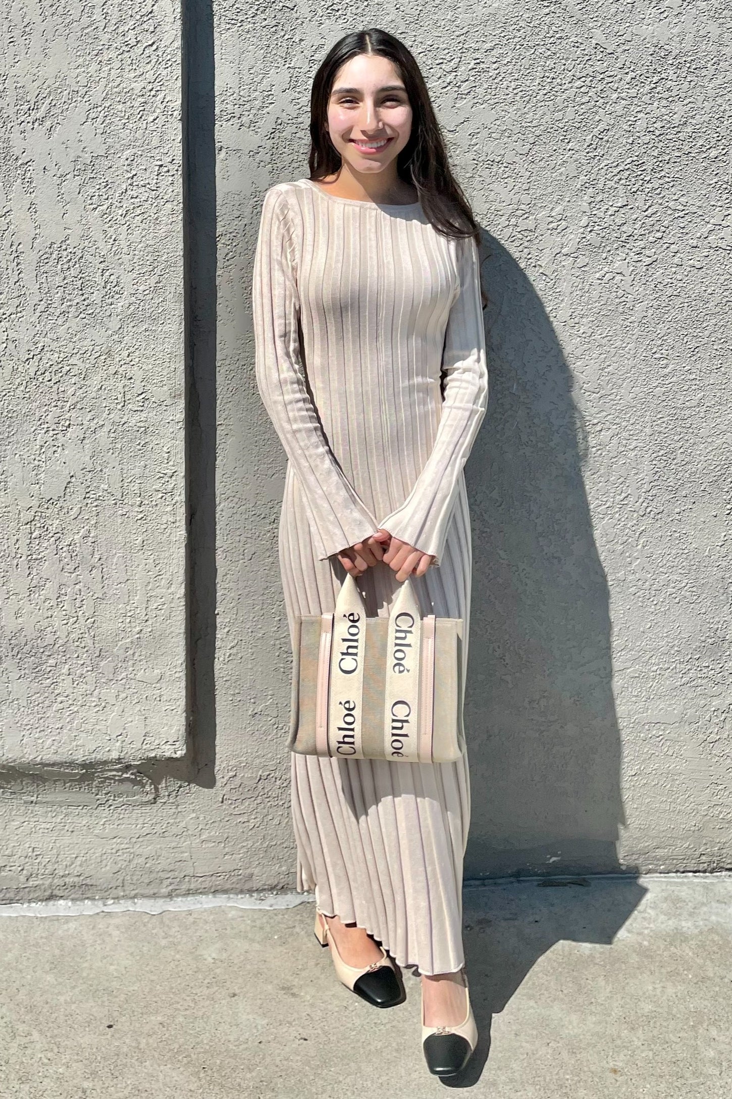 Taupe Ribbed Knit Maxi Dress