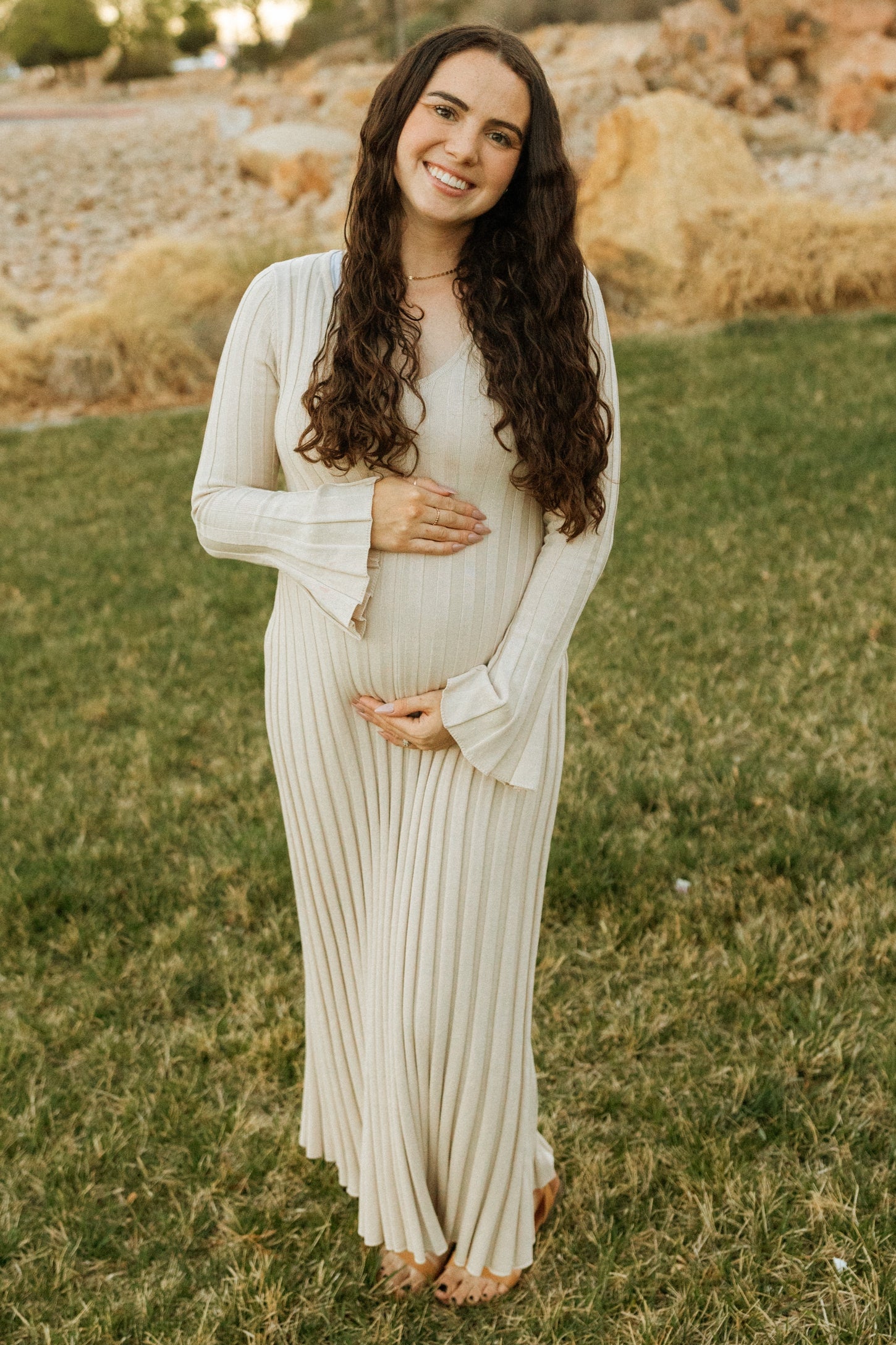 Pinkblush Taupe Ribbed Maternity Knit Maxi Dress Small Pinkblush Taupe Ribbed Maternity Knit Maxi Dress Small