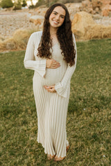 Taupe Ribbed Maternity Knit Maxi Dress
