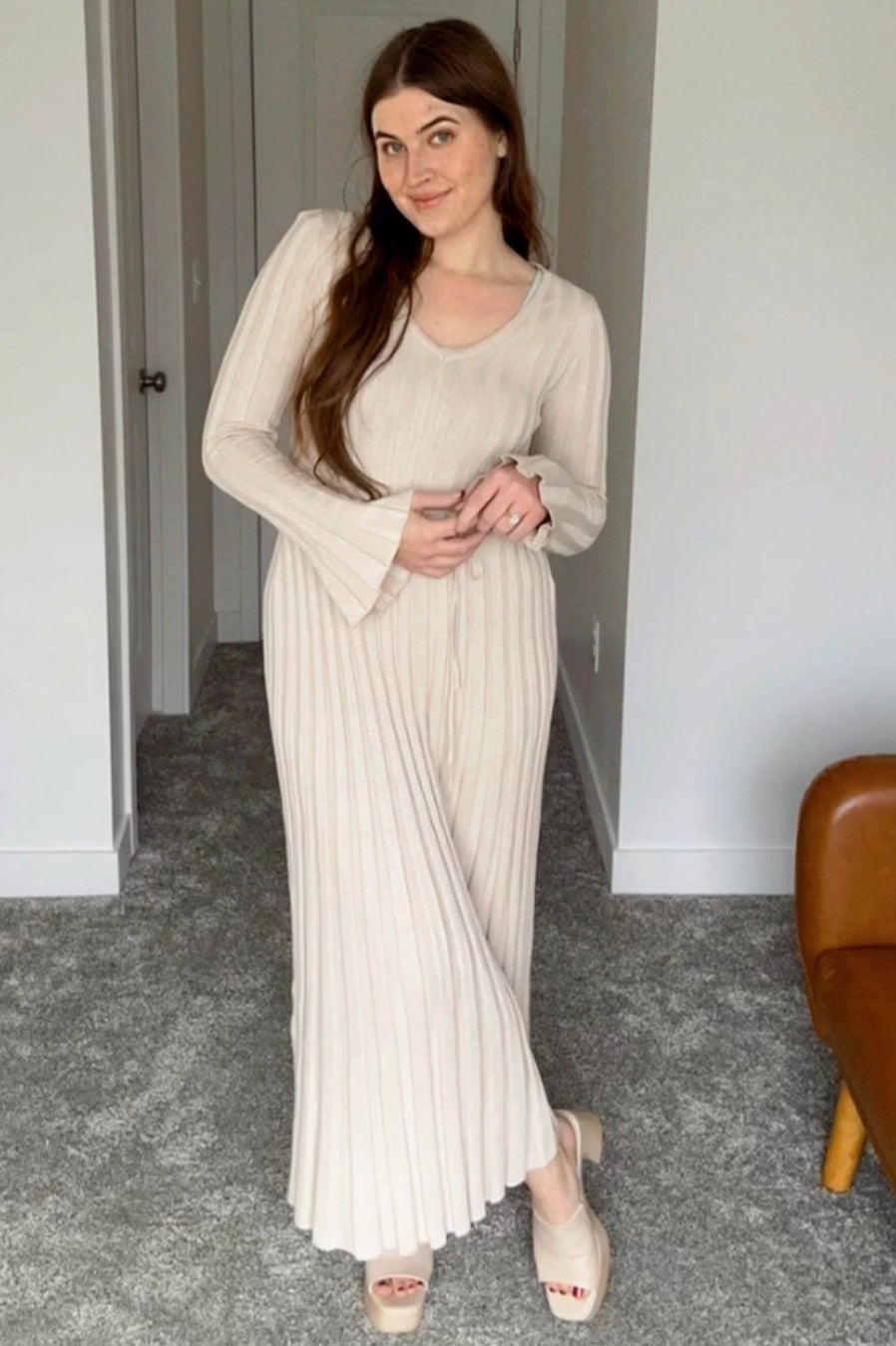 Taupe Ribbed Knit Maxi Dress
