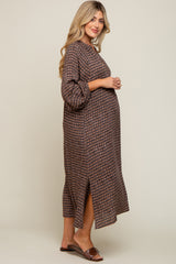 Charcoal Button Down 3/4 Sleeve Maternity Midi Dress