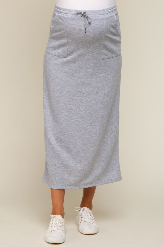 Grey Fleece Drawstring Maternity Maxi Skirt
