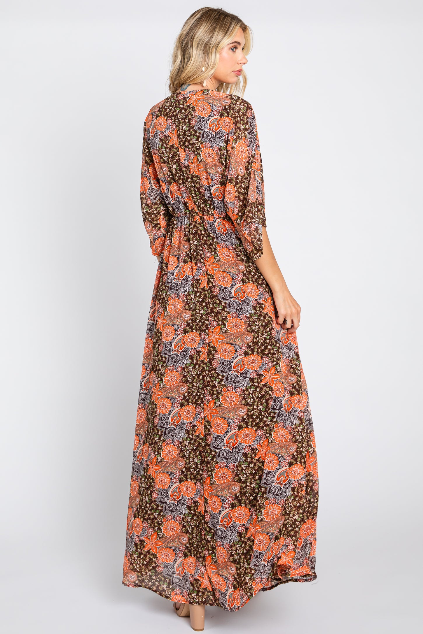 Brown Floral Paisley Chiffon Maxi Dress – PinkBlush