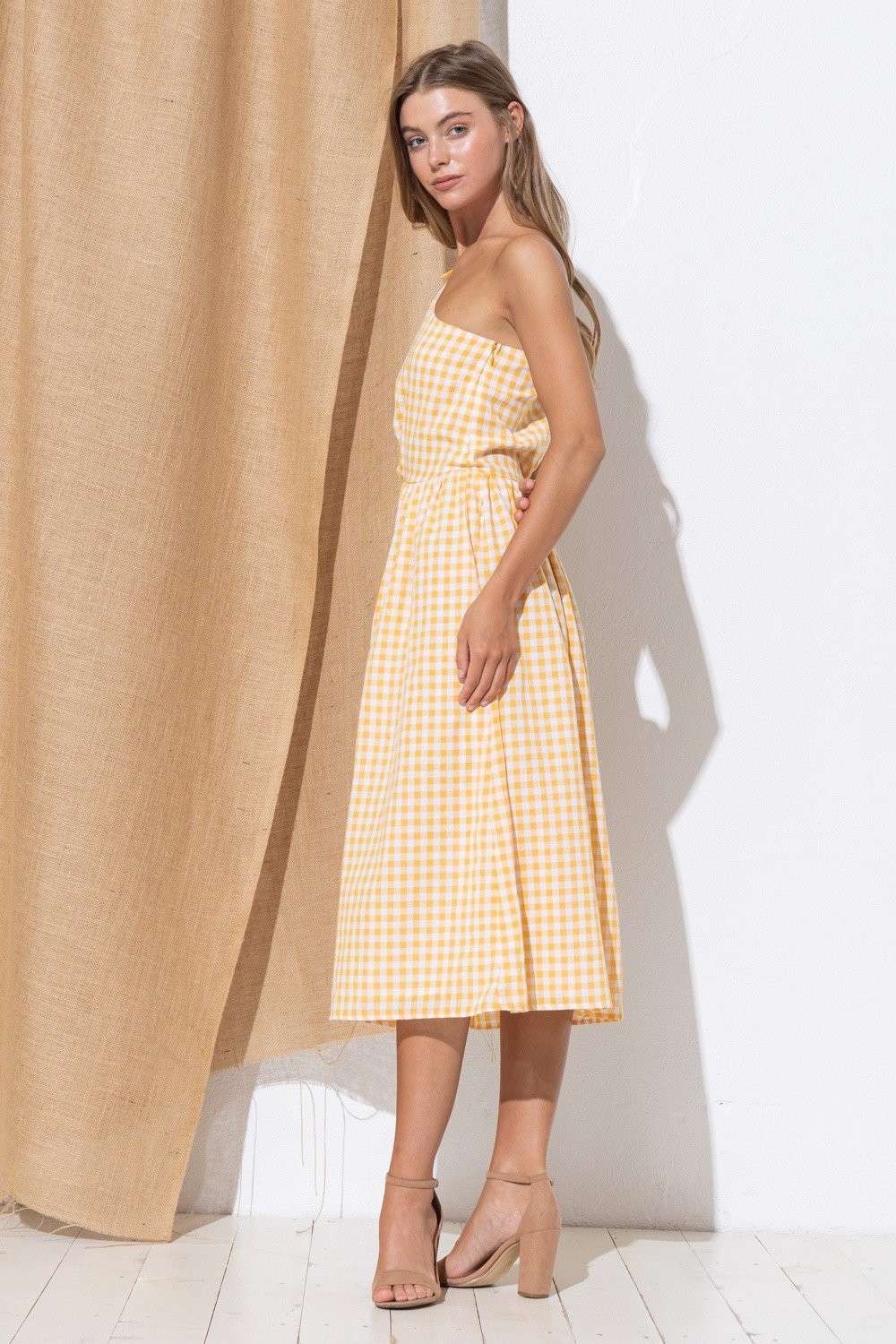 yellow plaid dress Yellow Plaid Sleeveless Midi Skirt Dress – PinkBlush