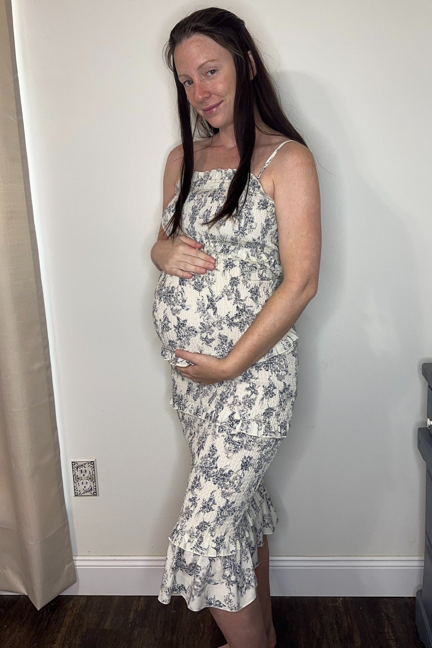Cream Floral Smocked Fitted Maternity Midi Dress – PinkBlush