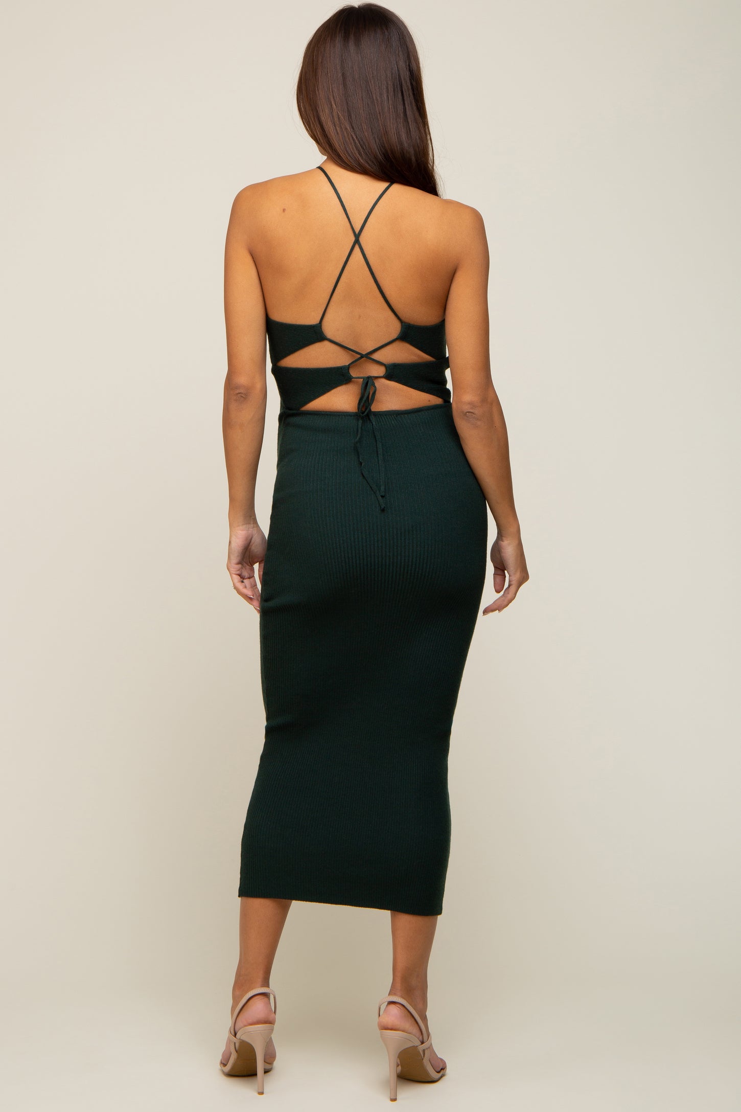 Forest Green Rib Knit Cutout Criss Cross Back Maternity Maxi Dress PinkBlush Forest Green Rib Knit Cutout Criss Cross Back Maternity Maxi Dress PinkBlush