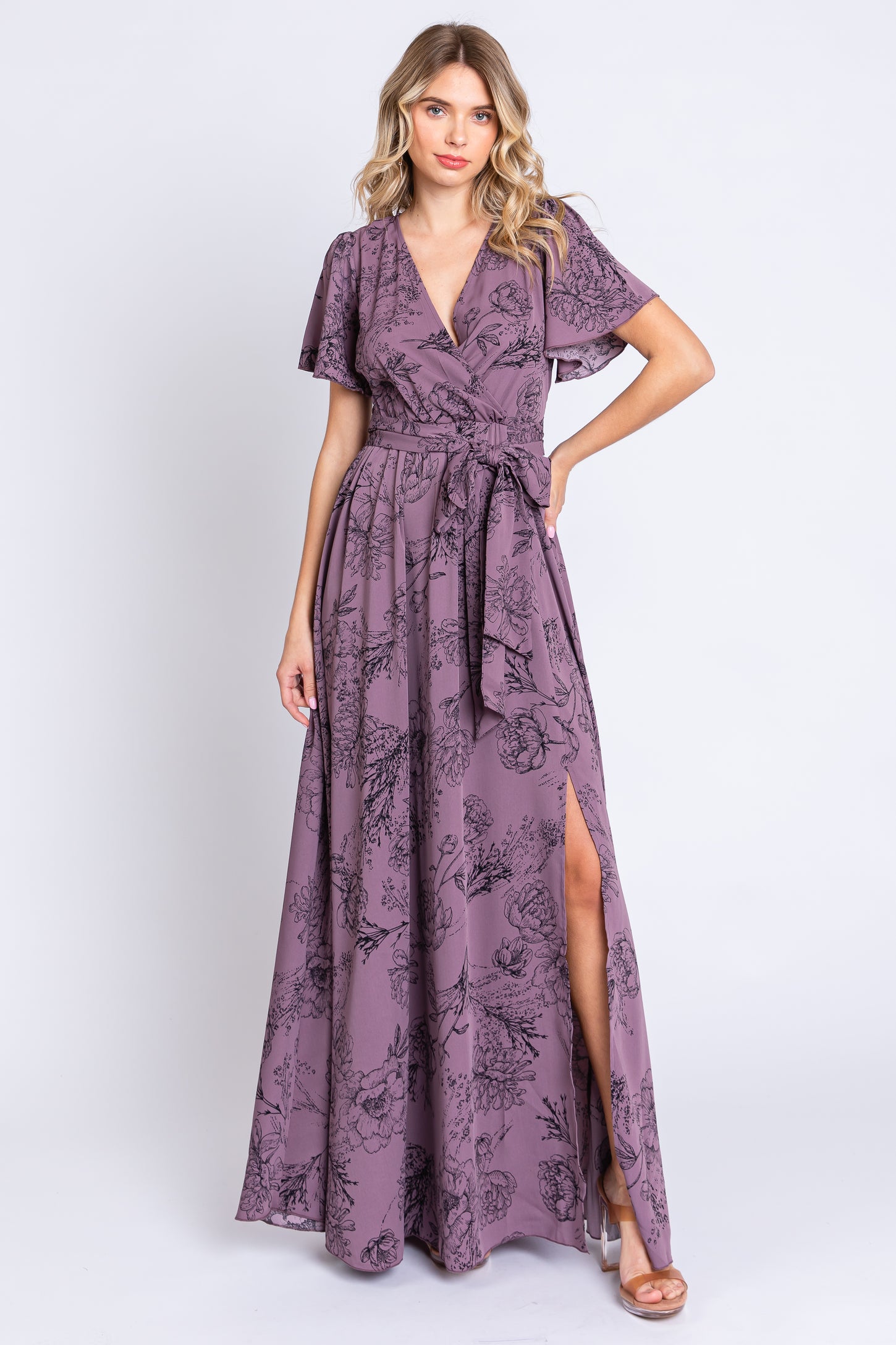 purple short sleeve maxi dress Lilac Short Sleeve Long Dress