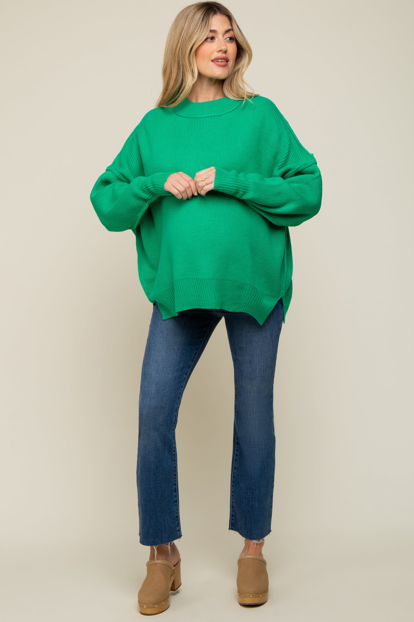 Green Mock Neck Maternity Sweater
