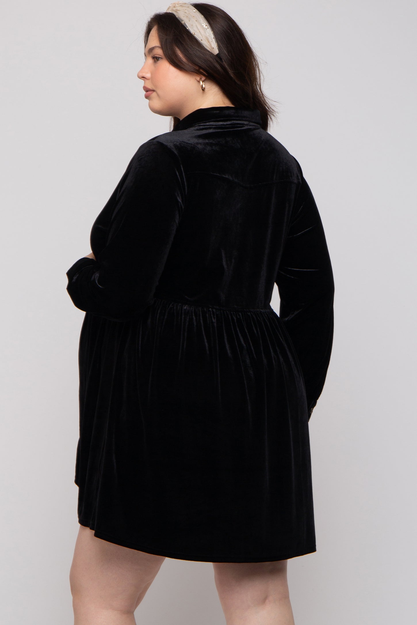 Black Velvet Button Down Maternity Plus Mini Dress PinkBlush Black Velvet Button Down Maternity Plus Mini Dress PinkBlush