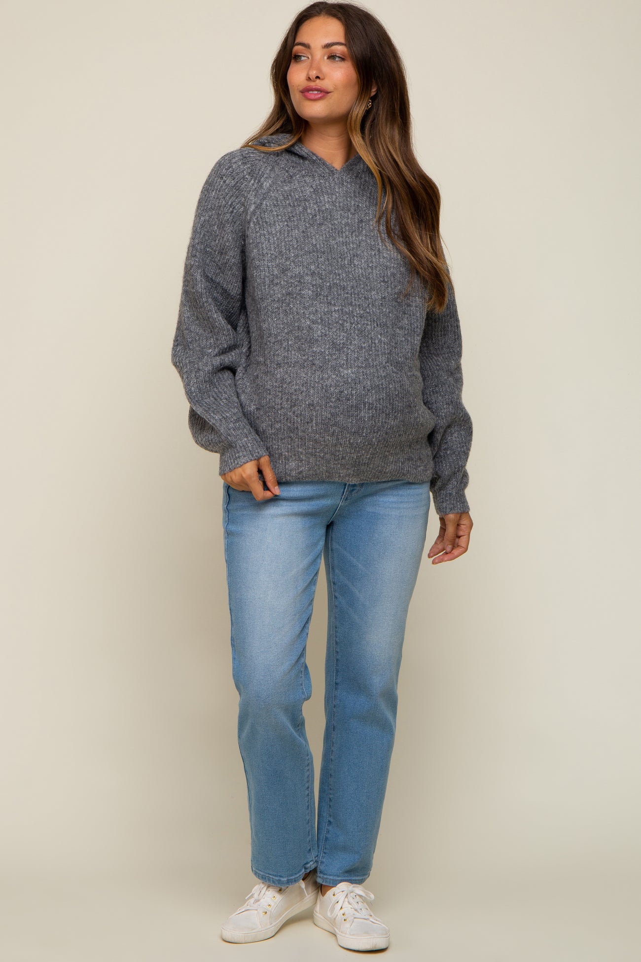 Grey Hooded Maternity Sweater