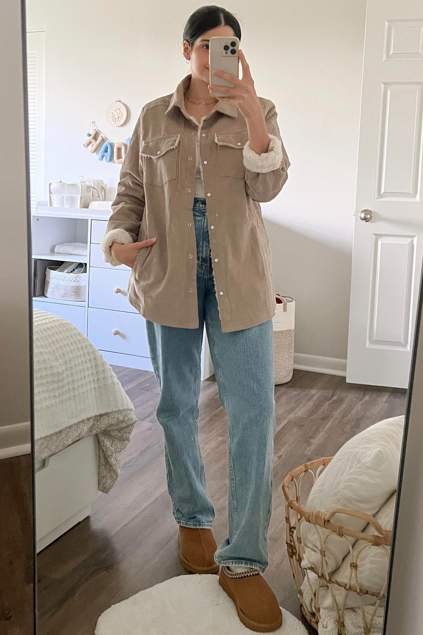 Taupe Corduroy Sherpa Lined Shacket