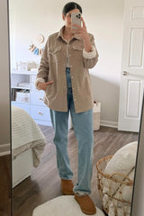 Taupe Corduroy Sherpa Lined Shacket