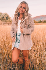 Taupe Corduroy Sherpa Lined Shacket