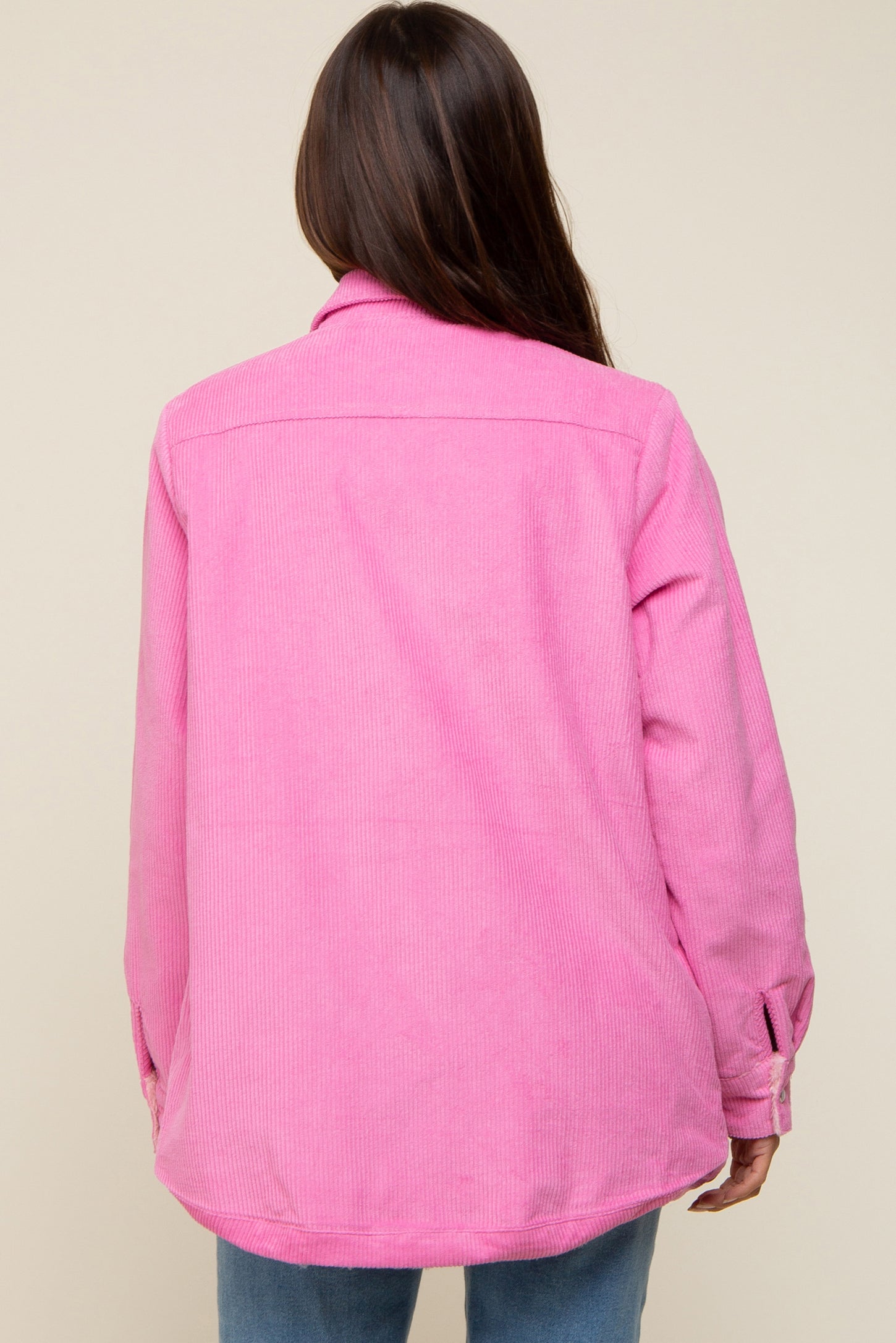 Pink Corduroy Sherpa Lined Maternity Shacket