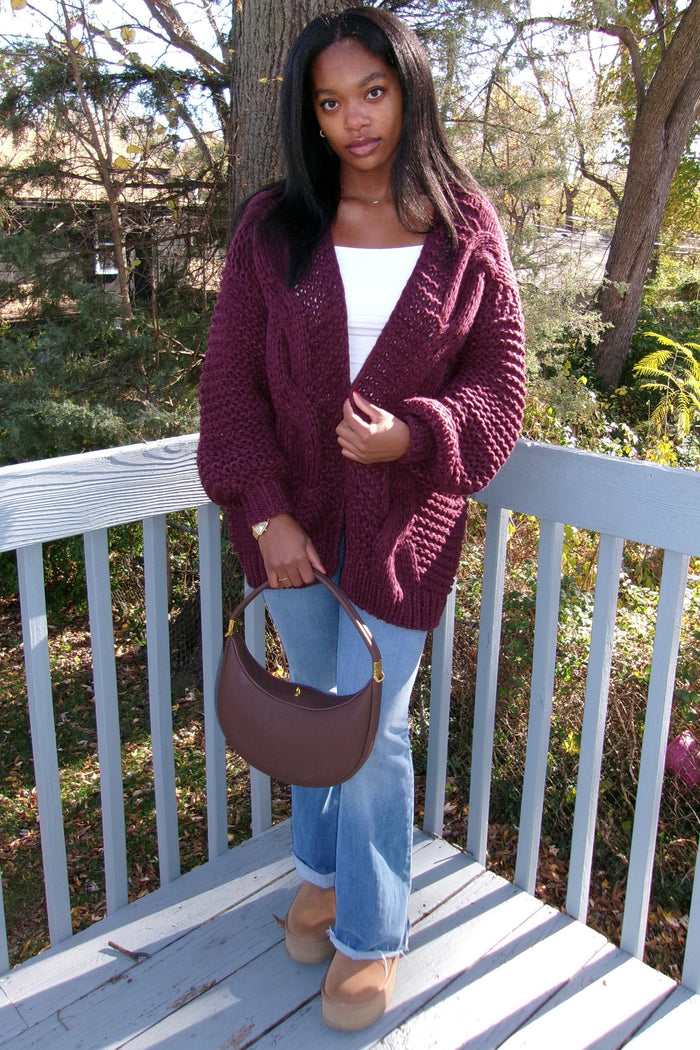 Burgundy Chunky Knit Cardigan