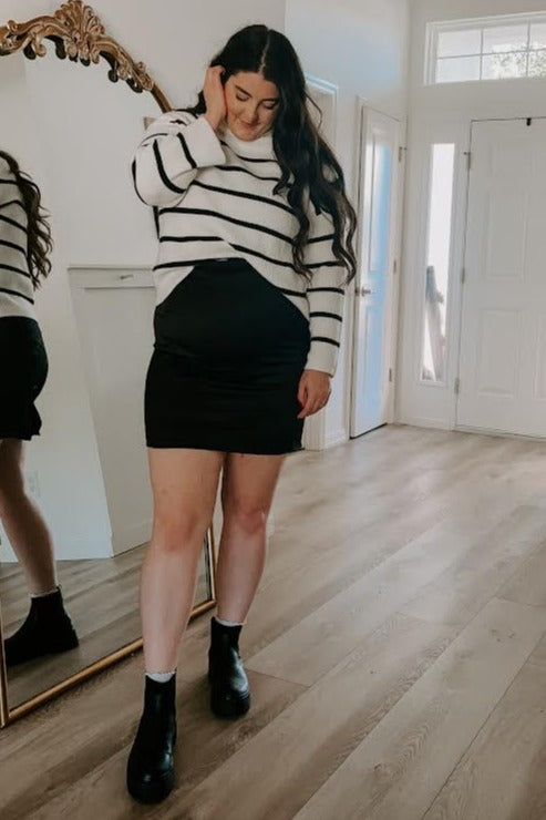 Ivory Striped Mock Neck Maternity Sweater