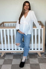 White Long Puff Sleeve Maternity Blouse Top