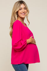 Fuchsia Long Puff Sleeve Maternity Blouse Top