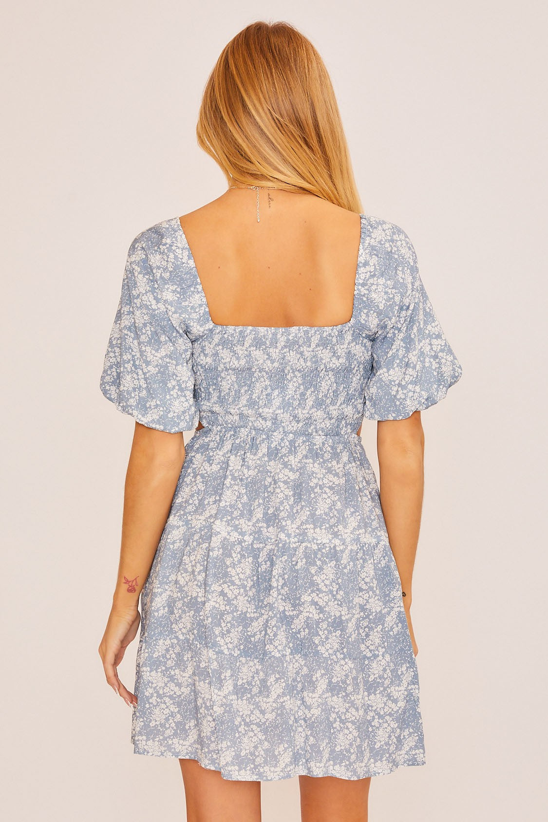 Dusty Blue Smocked Bodice Mini Dress PinkBlush Dusty Blue Smocked Bodice Mini Dress PinkBlush
