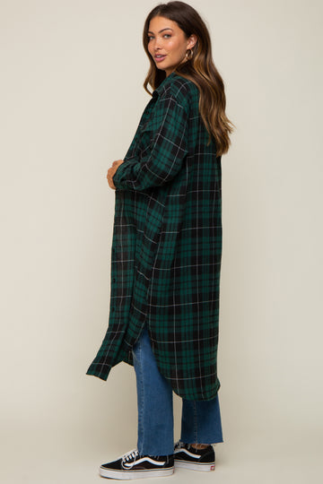 Forest Green Plaid Maternity Oversized Shirt