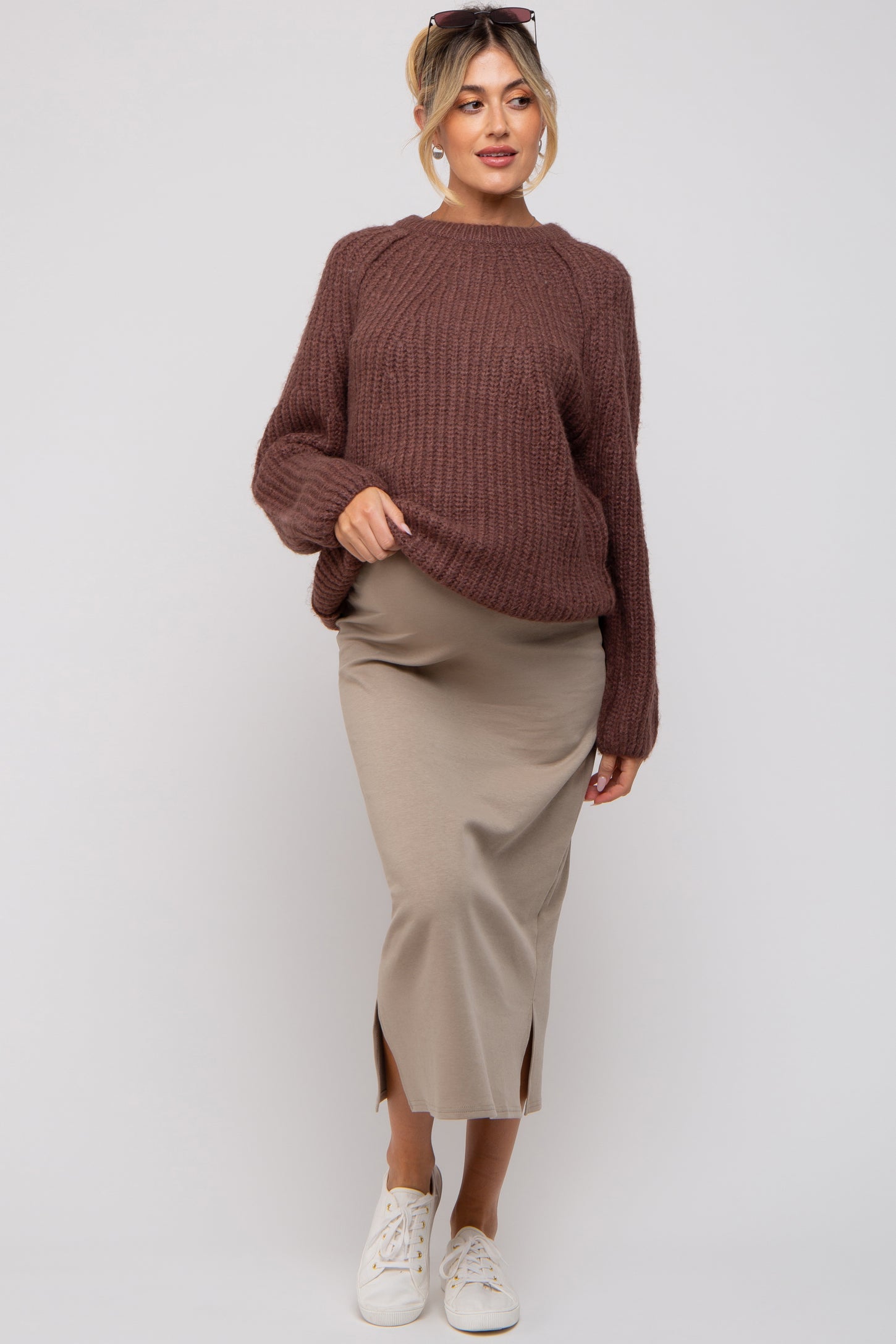 Brown Basic Chunky Knit Maternity Sweater