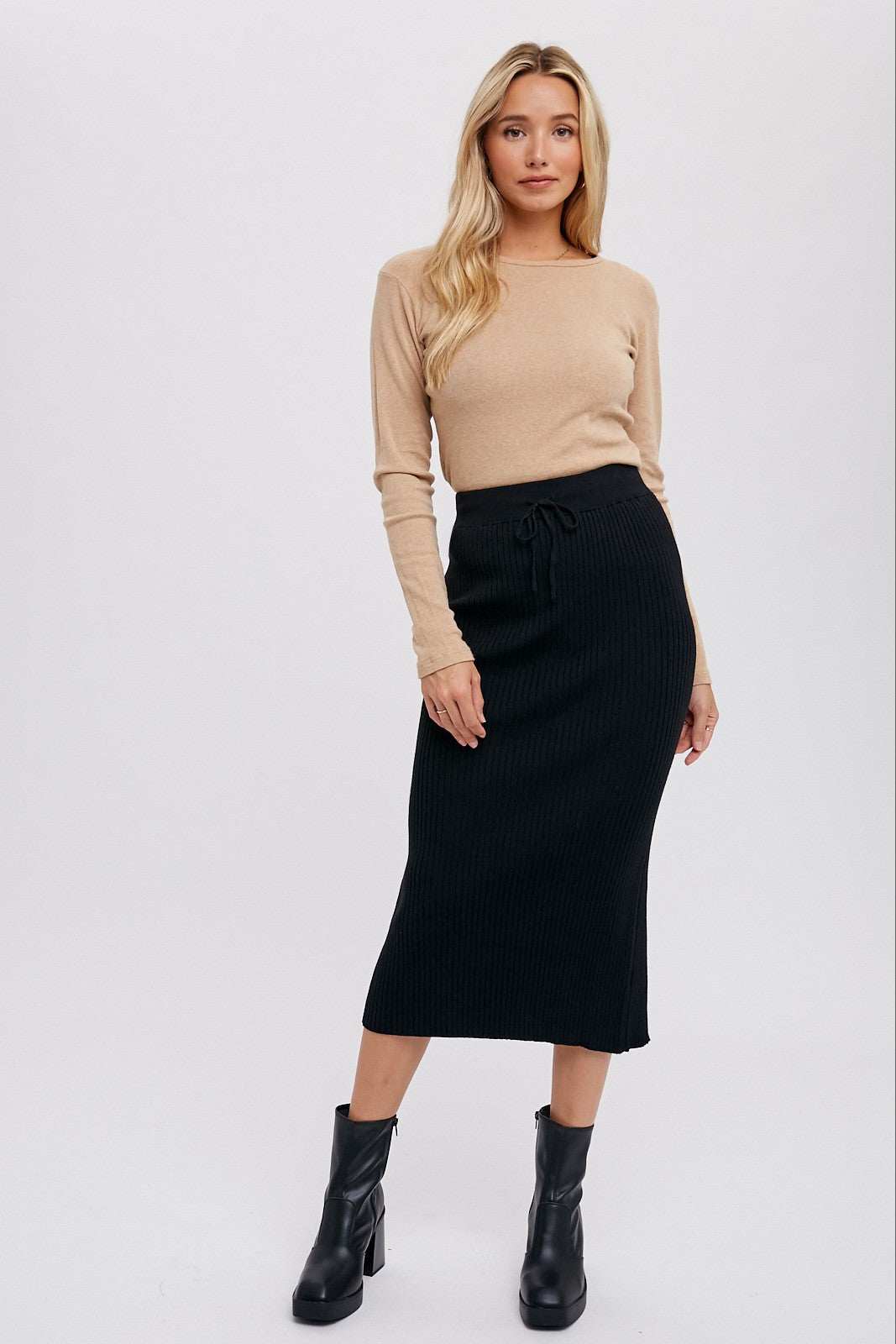 Black Rib Knit Midi Skirt – PinkBlush - Main Image
