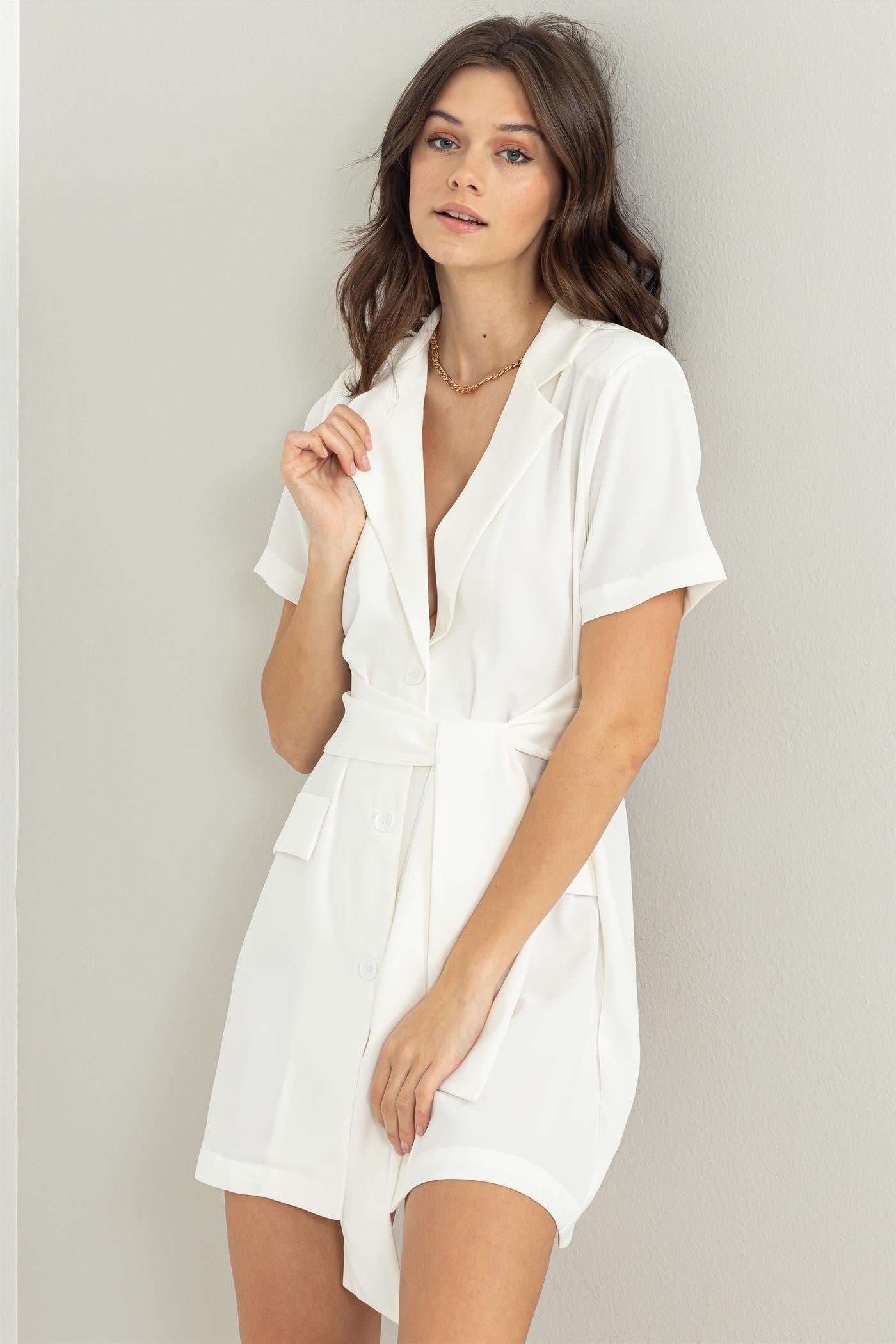 low cut blazer dress Off White Tie-Front Blazer Dress Large