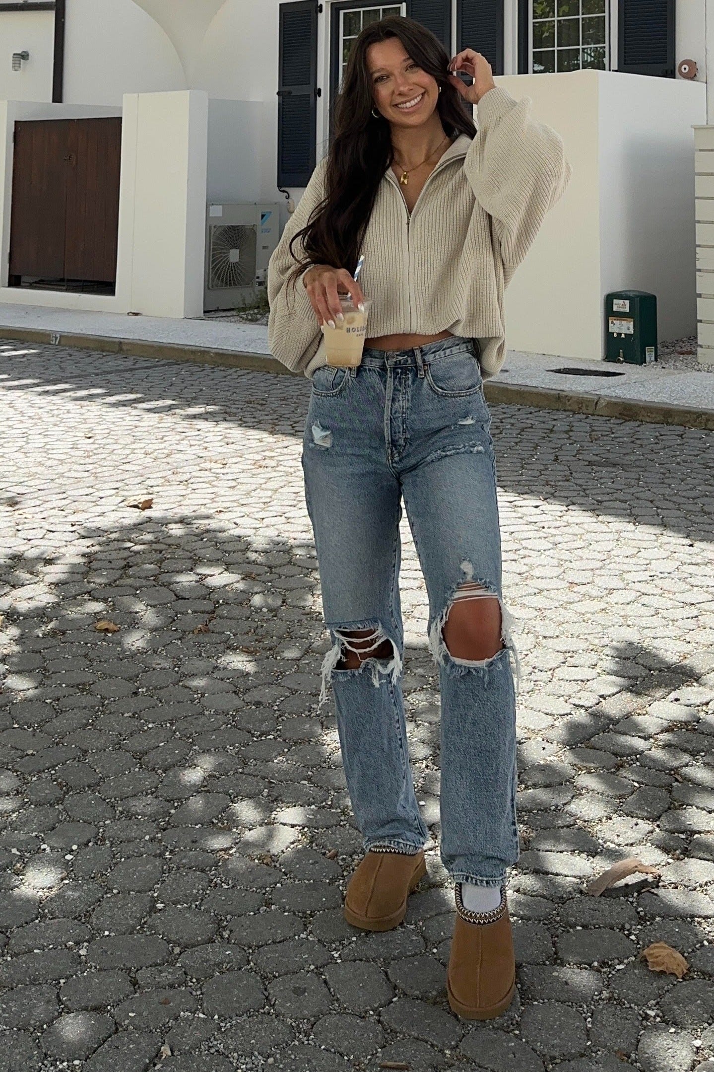 Taupe Oversized Zip Up Cardigan