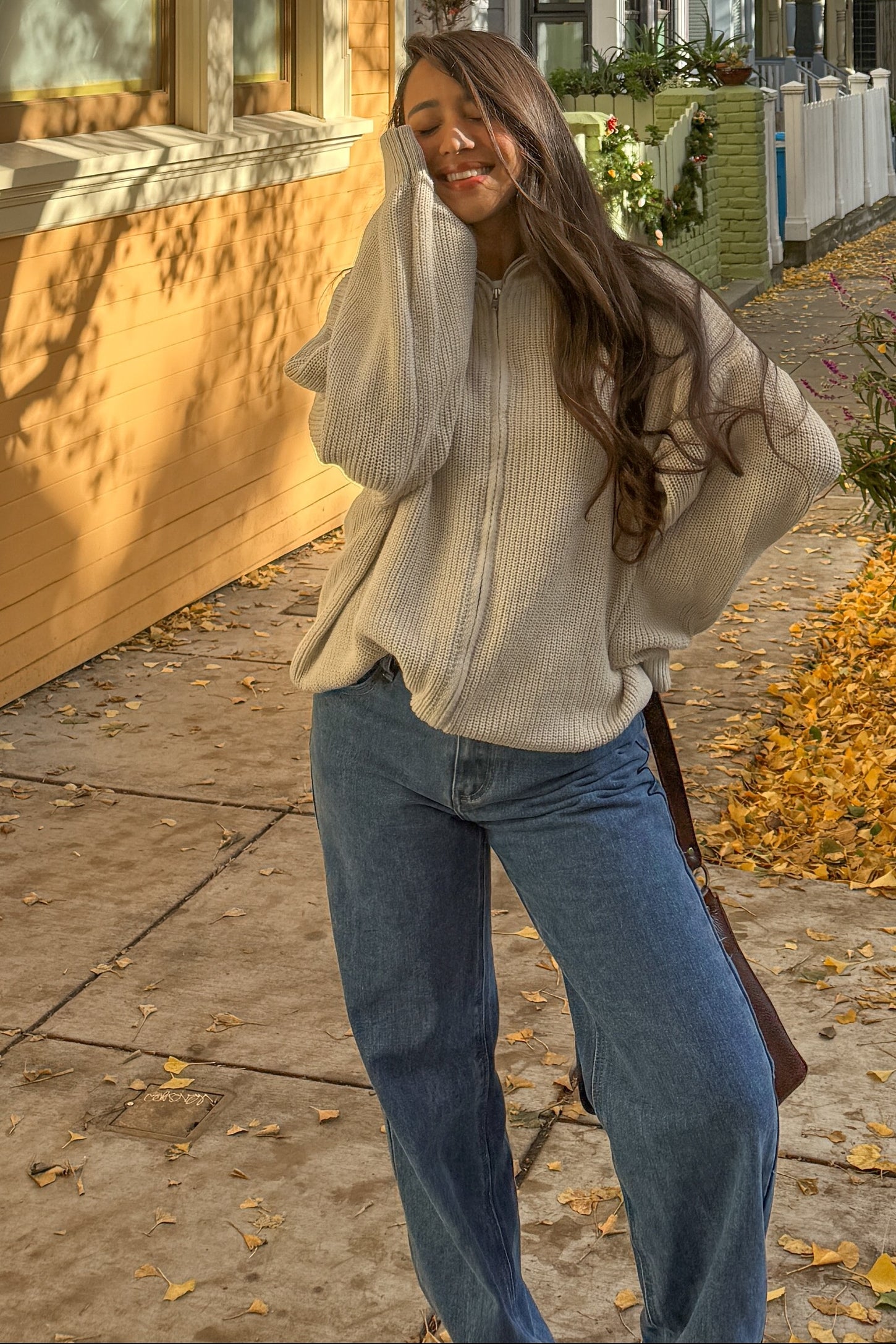 Taupe Oversized Zip Up Cardigan