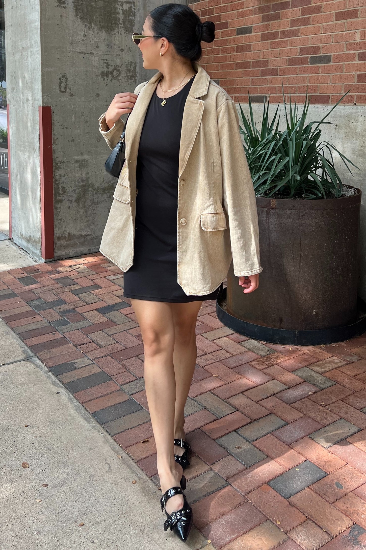 Beige Denim Front Pocket Maternity Blazer