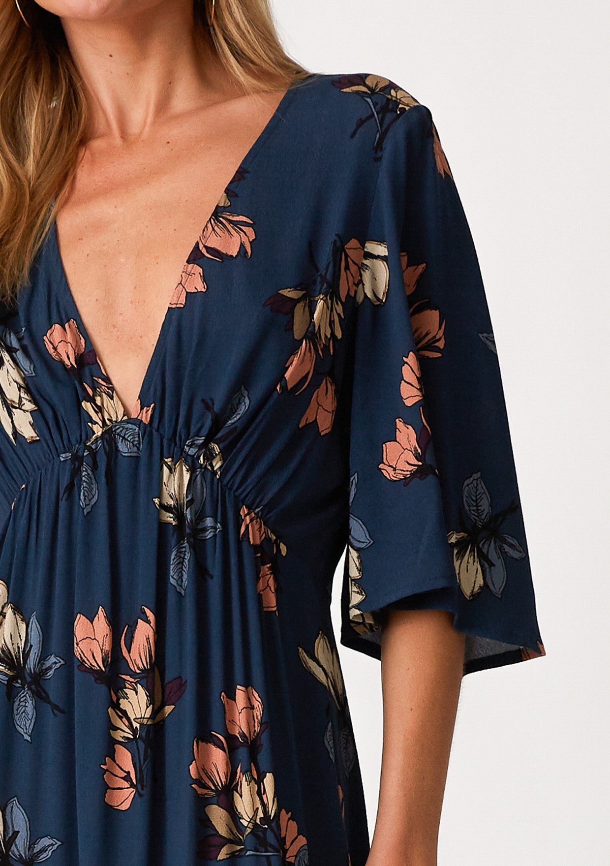 Dark Teal Floral Deep V-Neck Short Sleeve Front Slit Maxi Dress PinkBlush Dark Teal Floral Deep V-Neck Short Sleeve Front Slit Maxi Dress PinkBlush