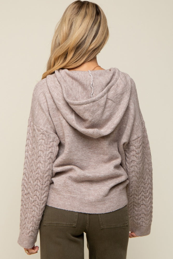 Taupe Mixed Knit Maternity Hooded Sweater