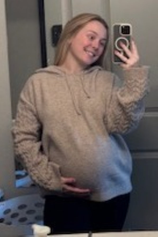 Taupe Mixed Knit Maternity Hooded Sweater