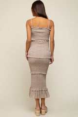 Taupe Floral Smocked Ruffle Tier Maternity Midi Dress