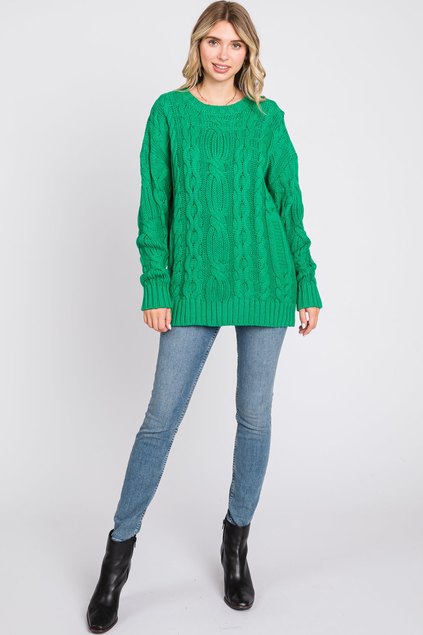 Green Chunky Cable Knit Sweater