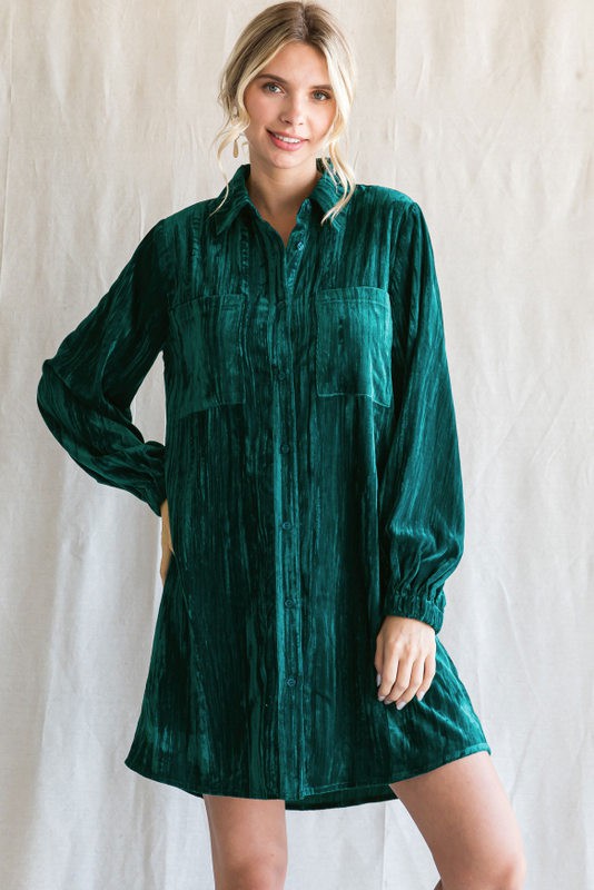 Teal Velour Button Up Dress – PinkBlush