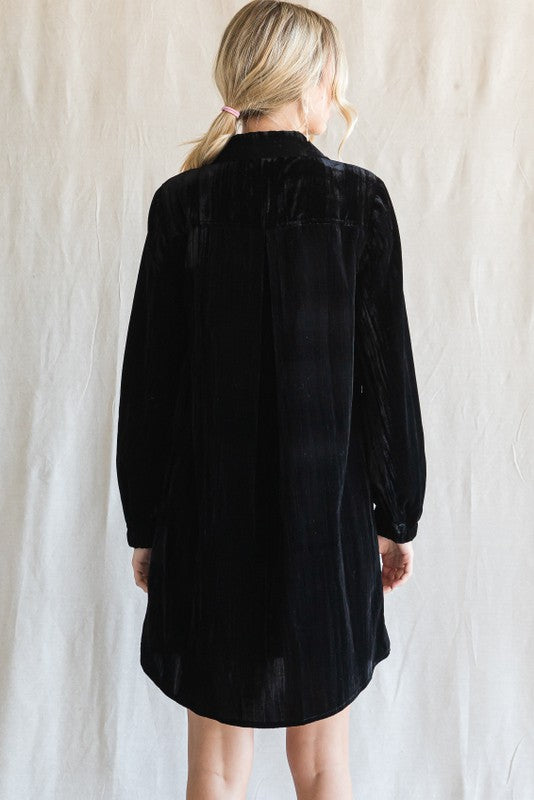 Black Velour Button Up Dress – PinkBlush