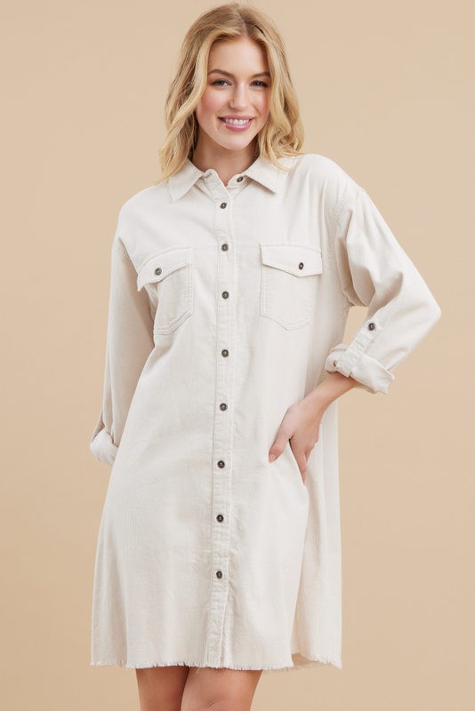 Cream Corduroy Button Front Fringe Hem Maternity Dress – PinkBlush