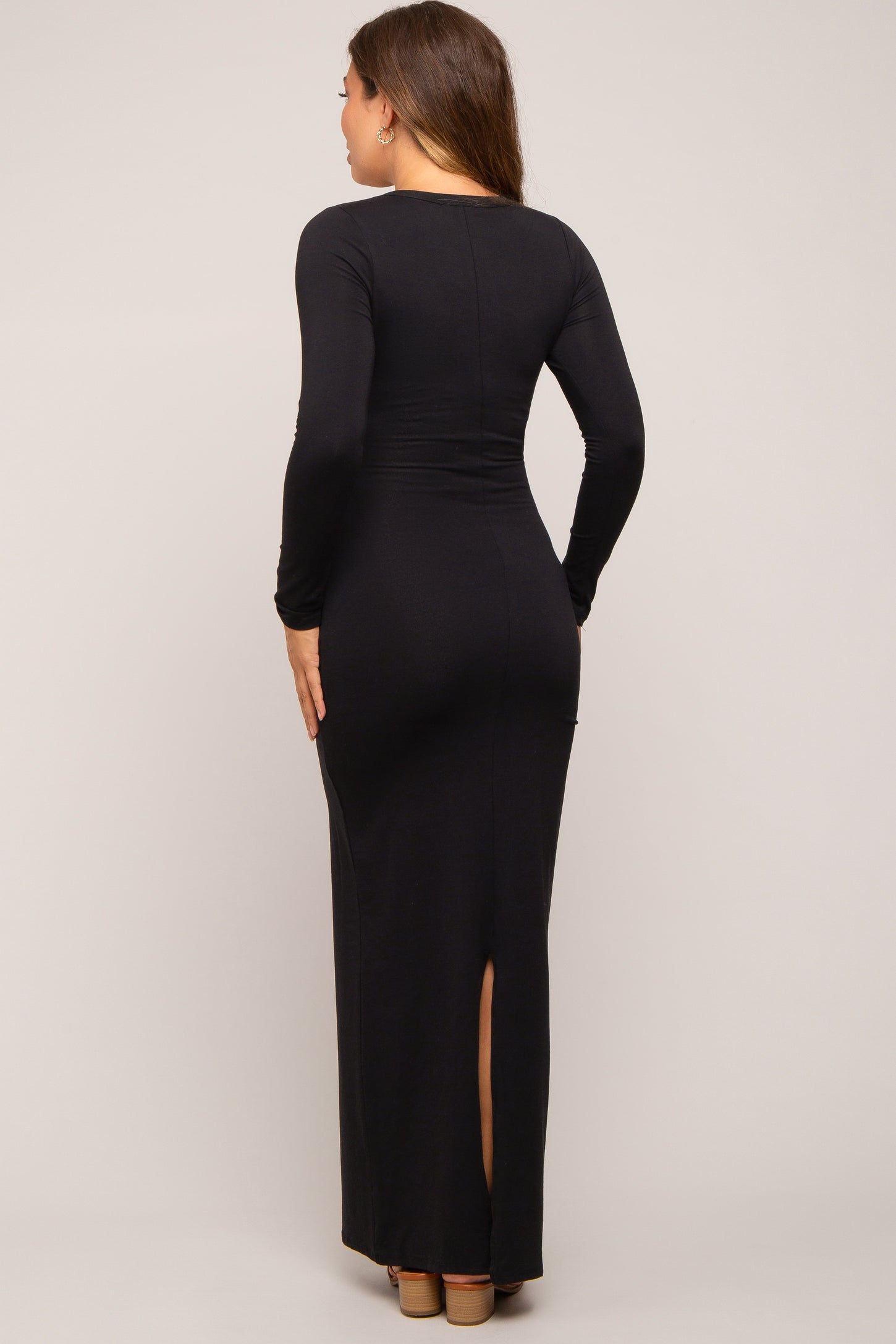 black long sleeve maternity maxi dress Alejandra | Black Maternity Long Sleeve High Neck Maxi Dress Club L London