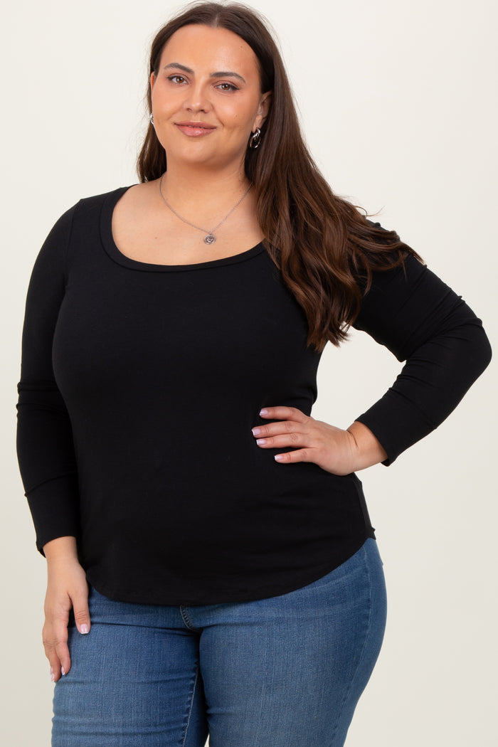 Black Basic Long Sleeve Plus Top